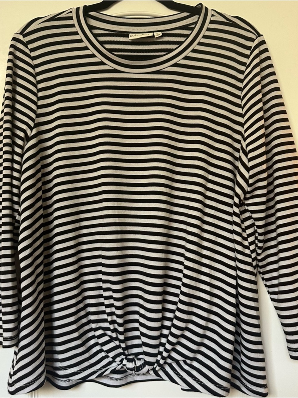 Wonderly Black and White Striped Long Sleeve Twist-Knot Top